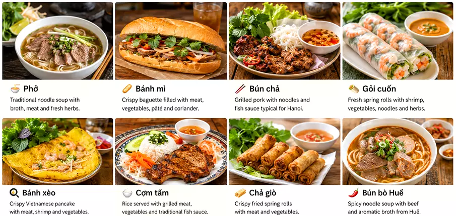 famous Vietnamese dishes and traditional street food in Vietnam