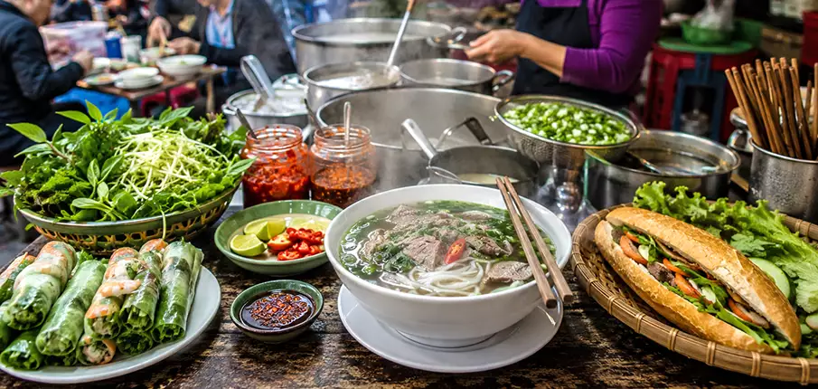 Traditional Vietnamese dishes and street food in Vietnam