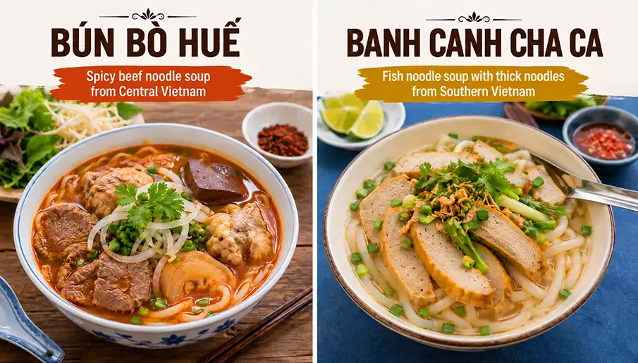 Bun Bo Hue and Banh Canh in Vietnam