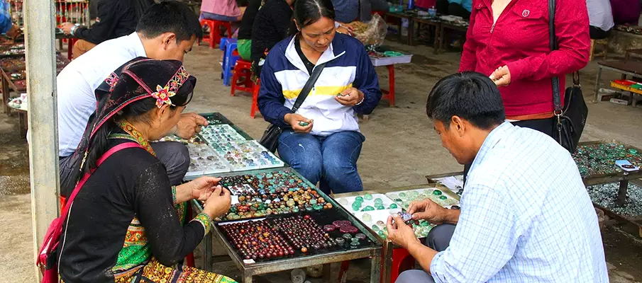 Local gemstone traders at the famous Luc Yen Gem Market in Yen The, Yen Bai Province