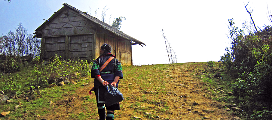 Scenic mountain trail near Sapa surrounded by the Hoang Lien Mountains in Northern Vietnam
