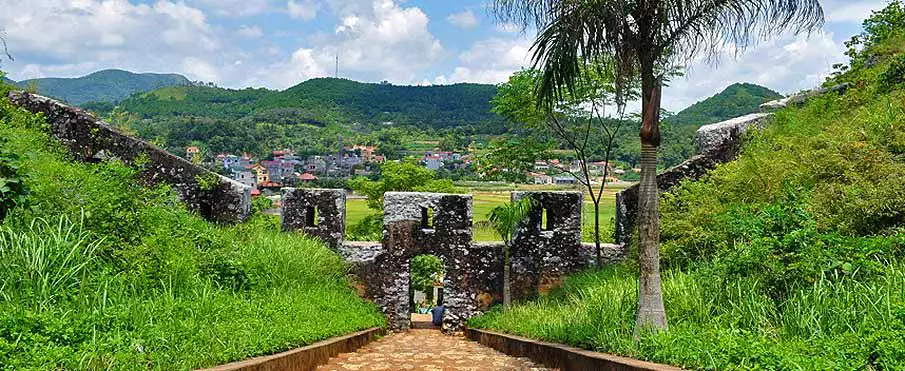 Historic stone walls of Mac Citadel overlooking Lang Son City in Northeast Vietnam