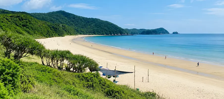 East Beach on Co To Con Island with white sand and crystal-clear turquoise water in Quang Ninh Province, Vietnam