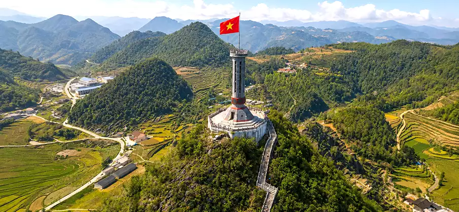 Lung Cu Flag Tower in Ha Giang, Vietnam Lung Cu Flag Tower overlooking the mountains near Dong Van in Ha Giang, Vietnam