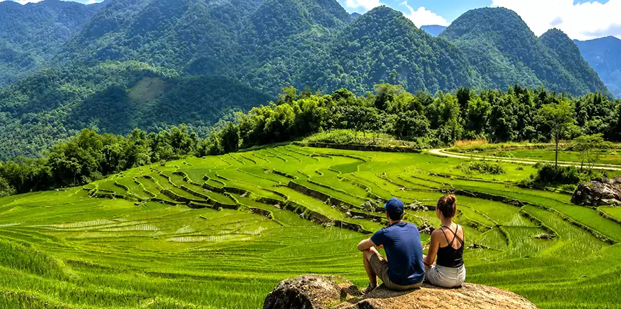 Rice Terraces in Pu Luong Nature Reserve, Thanh Hoa, Vietnam Tourists overlooking the spectacular rice terraces of Pu Luong Nature Reserve in Thanh Hoa, Vietnam