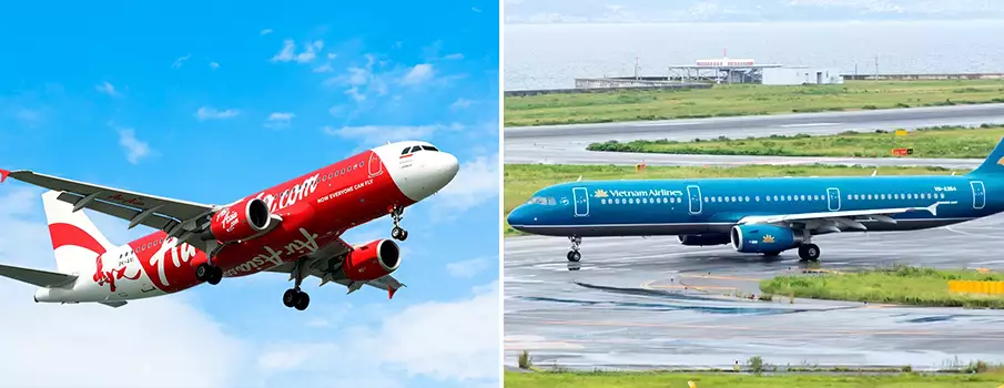 Flights from Vietnam to Malaysia with airlines such as Thai AirAsia and Vietnam Airlines, including flight connections to Kuala Lumpur
